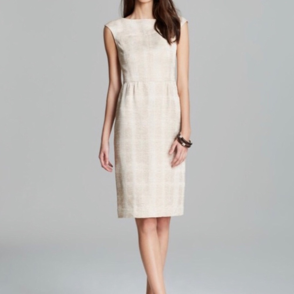 TORY BURCH Women’s Fatima Woven Sheath Dress Sleeveless Beige Nude Midi NWT
